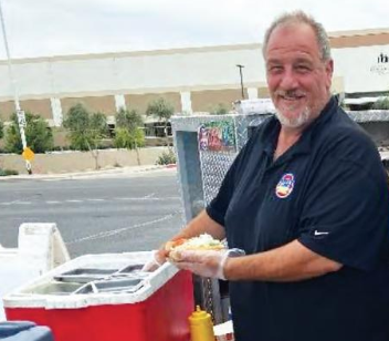 Food Cart Back Serving up Chicago Hot Dogs